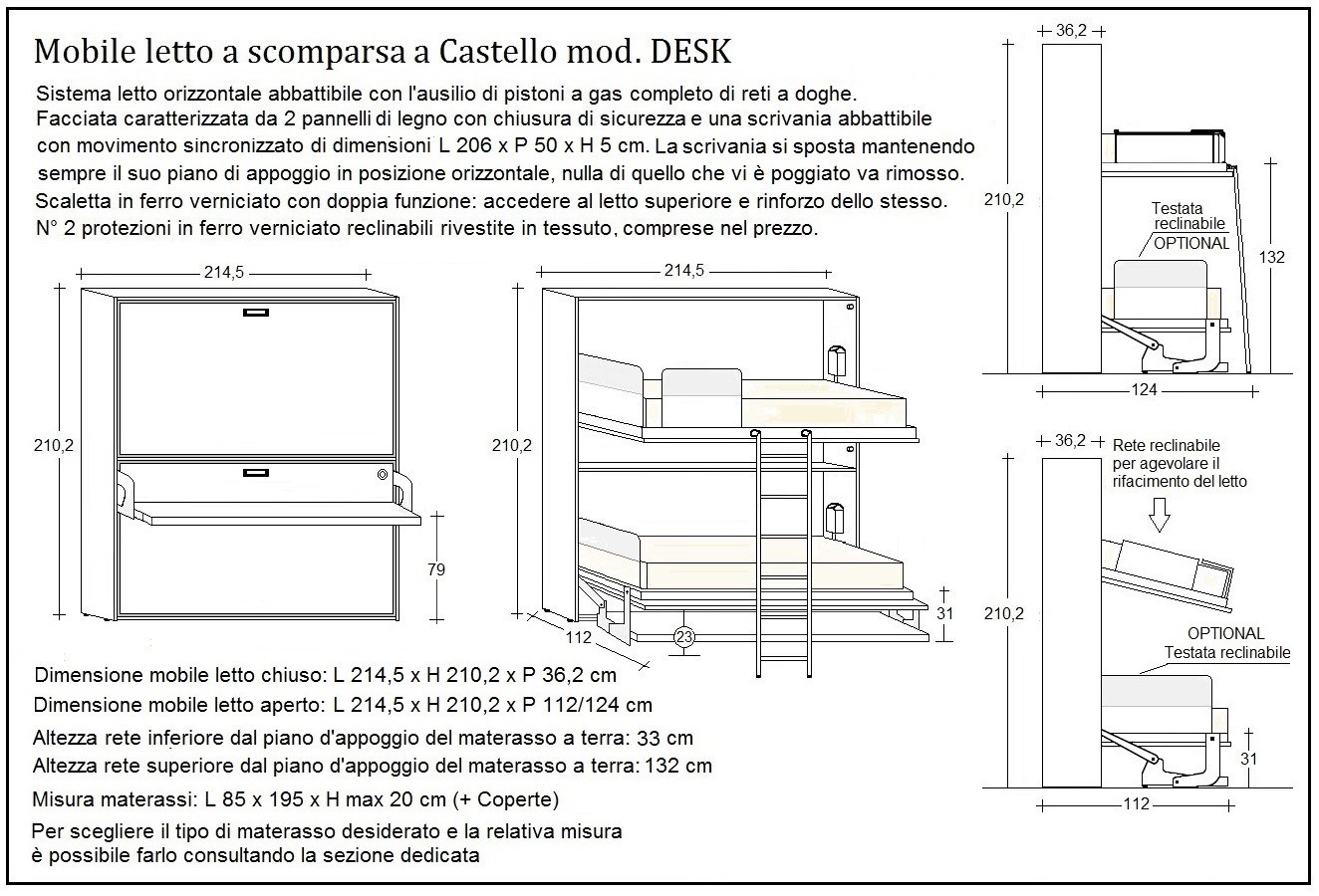 scheda tecnica letto a scomparsa letti castello desk