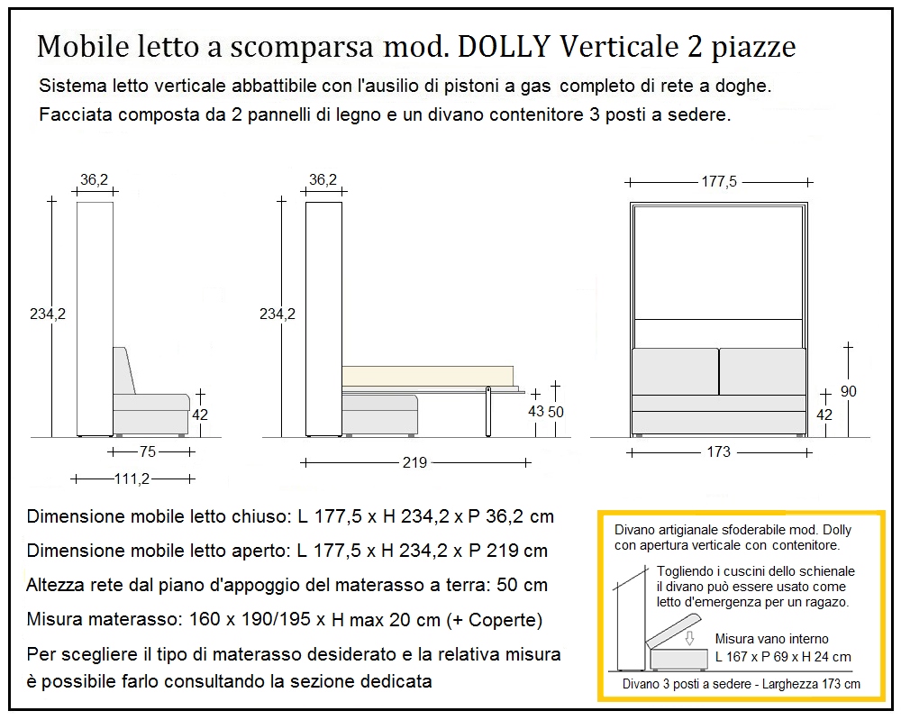 scheda tecnica letto a scomparsa letti due piazze dolly verticale