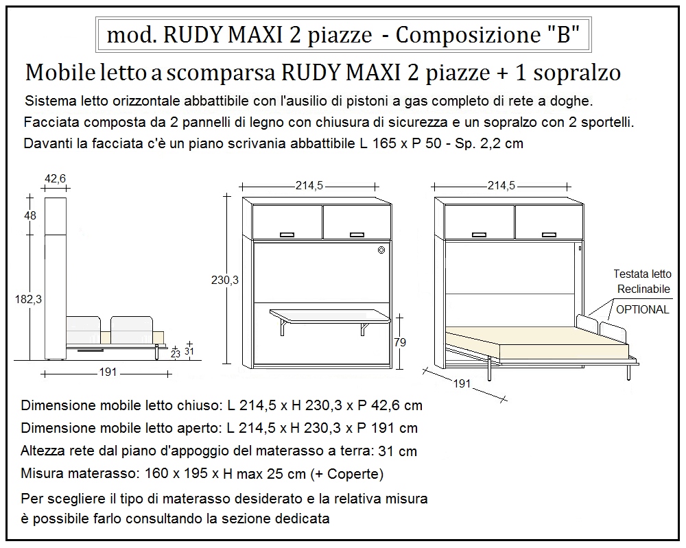 scheda tecnica letto a scomparsa letti due piazze rudy composizione b