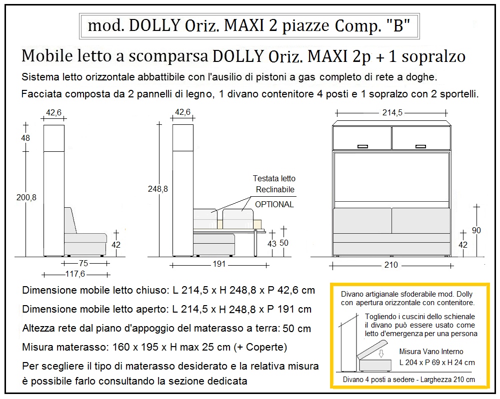 scheda tecnica letto a scomparsa letti due piazze dolly orizzontale composizione b