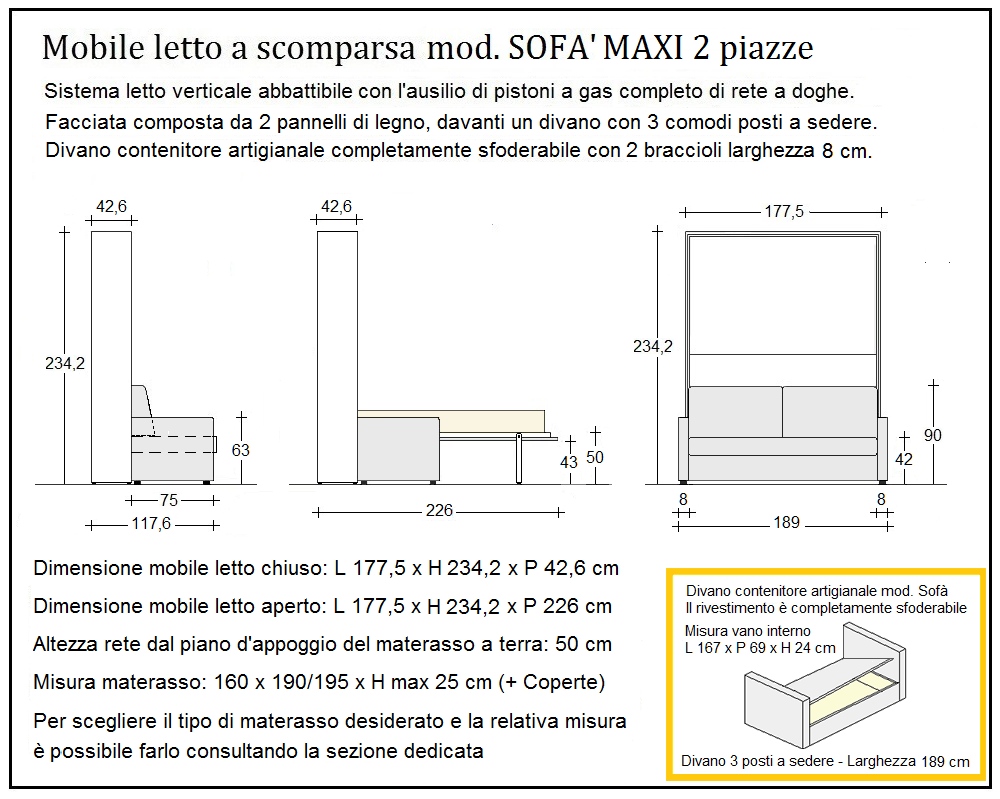 scheda tecnica letto a scomparsa letti due piazze sofà