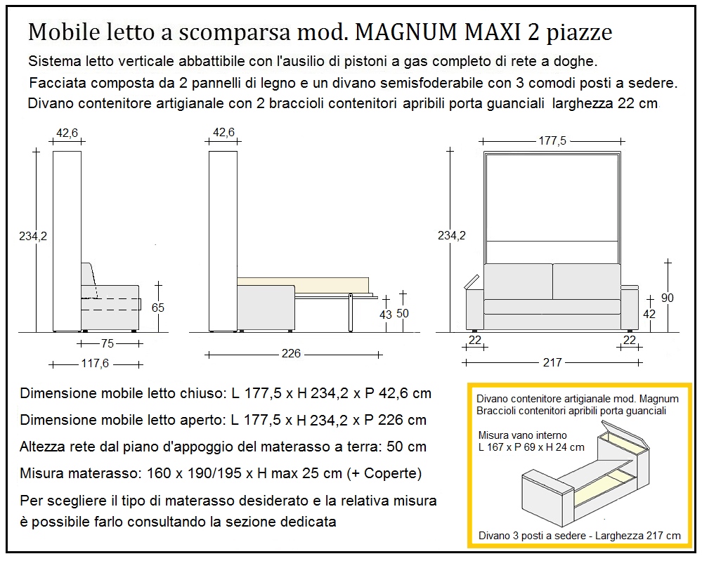 scheda tecnica letto a scomparsa letti due piazze magnum