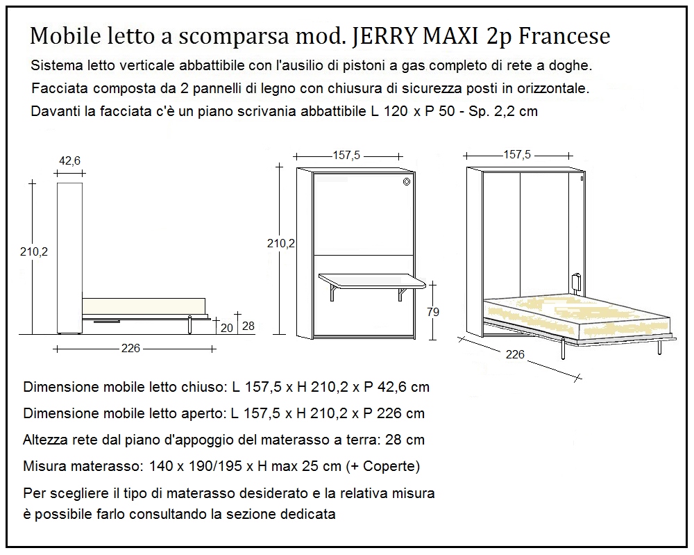 scheda tecnica letto a scomparsa letti due piazze francese jerry