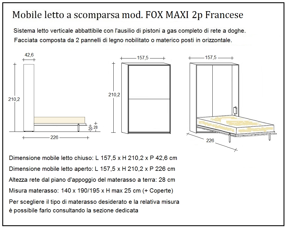 scheda tecnica letto a scomparsa letti due piazze francese fox