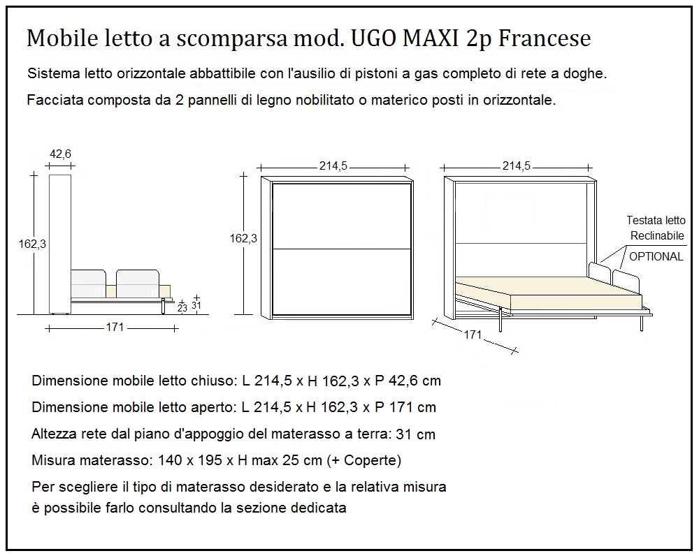 scheda tecnica letto a scomparsa letti due piazze francese ugo