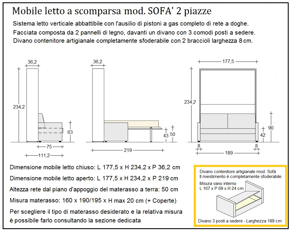 scheda tecnica letto a scomparsa letti due piazze sofà