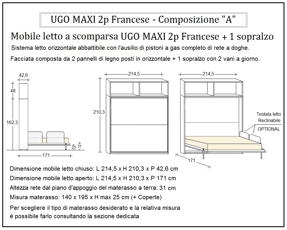 scheda tecnica letto a scomparsa letti due piazze francese ugo composizione a