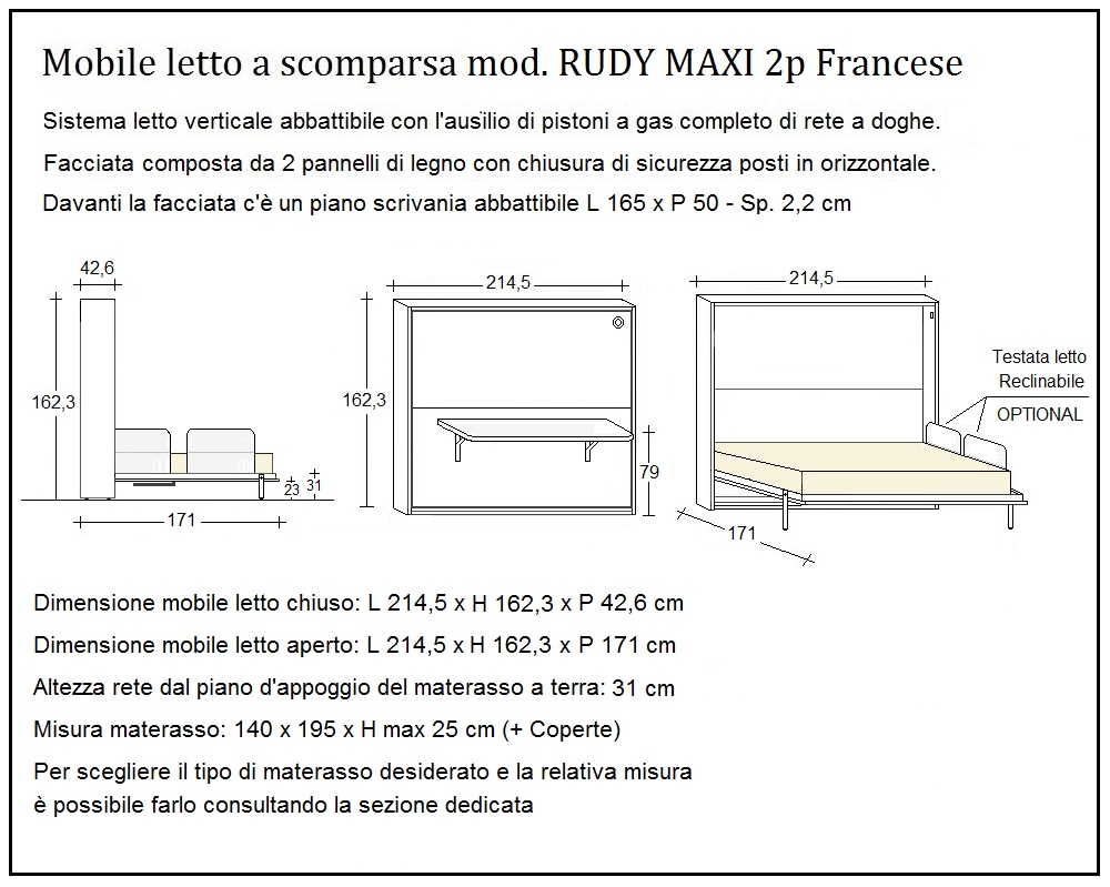 scheda tecnica letto a scomparsa letti due piazze francese rudy