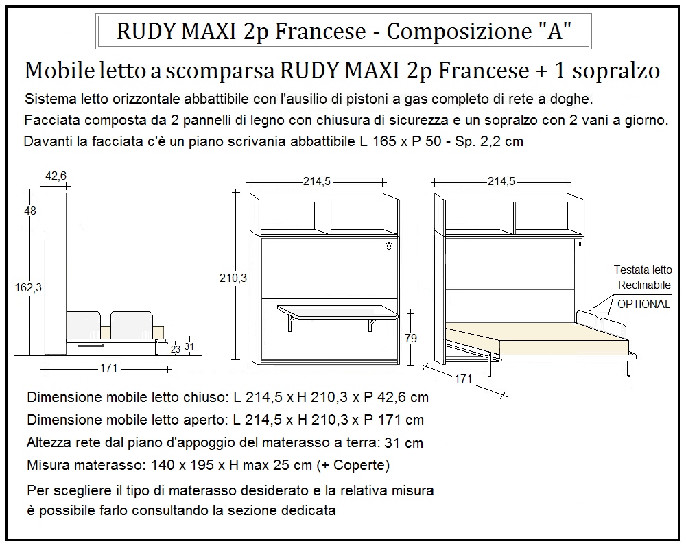 scheda tecnica letto a scomparsa letti due piazze francese rudy composizione a