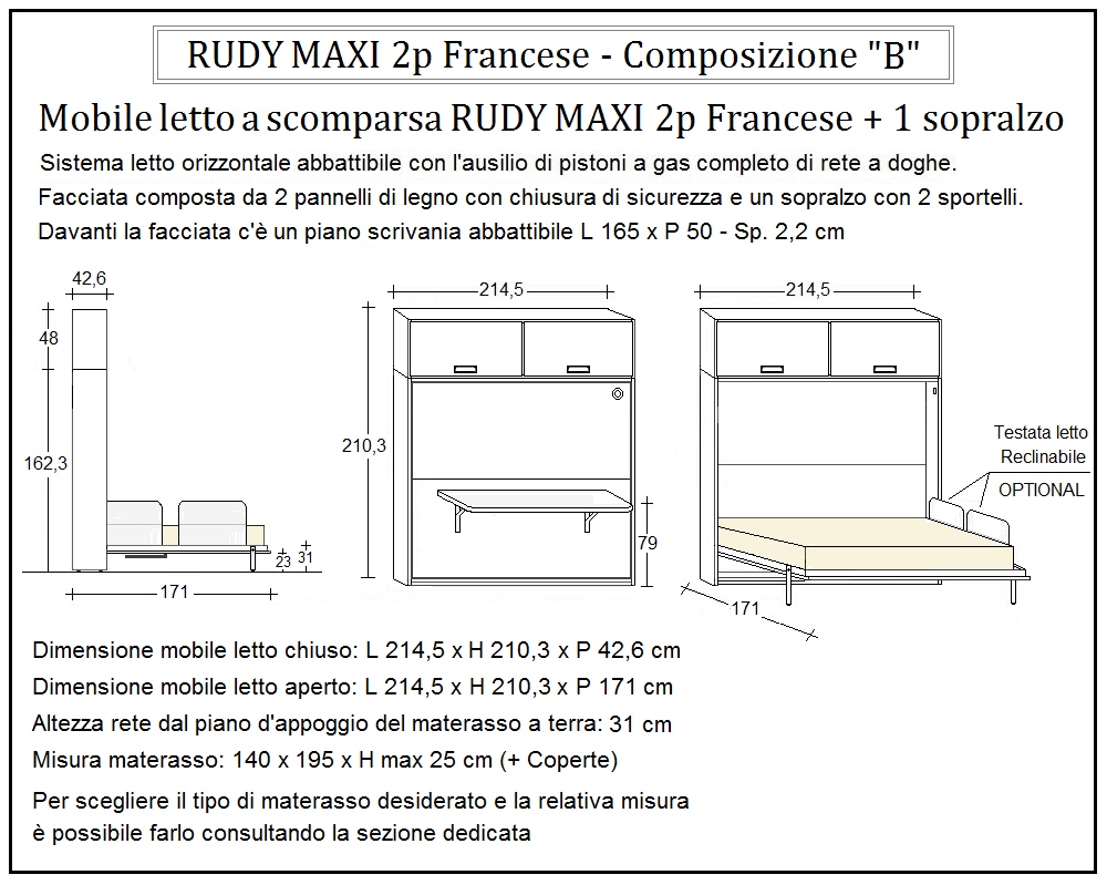 scheda tecnica letto a scomparsa letti due piazze francese rudy composizione b