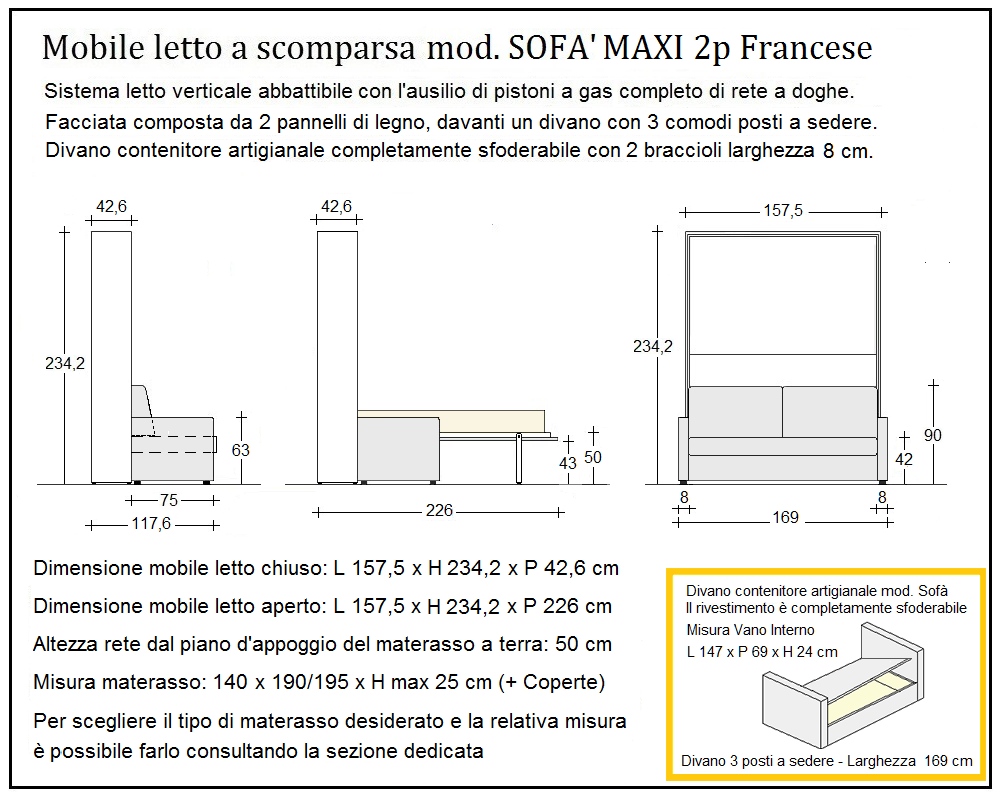 scheda tecnica letto a scomparsa letti due piazze francese sofà