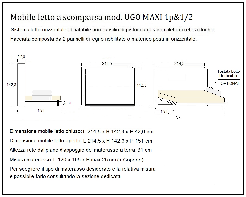 scheda tecnica letto a scomparsa letti una piazza e mezza ugo