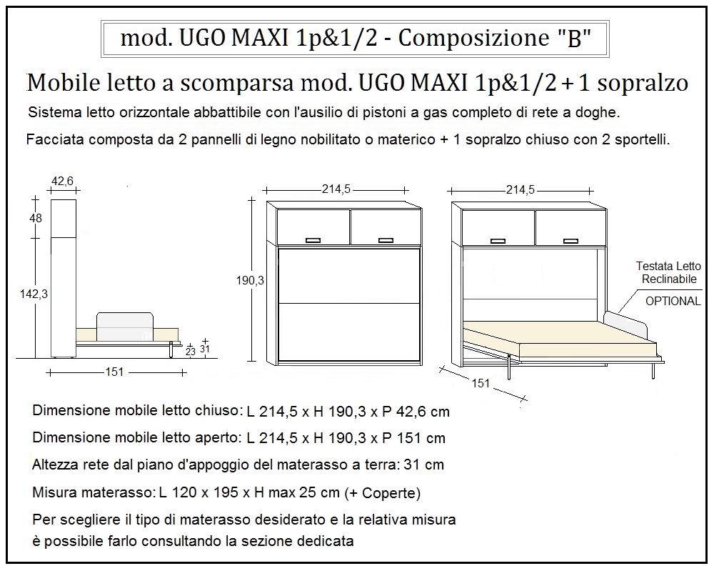 scheda tecnica letto a scomparsa letti una piazza e mezza ugo composizione b