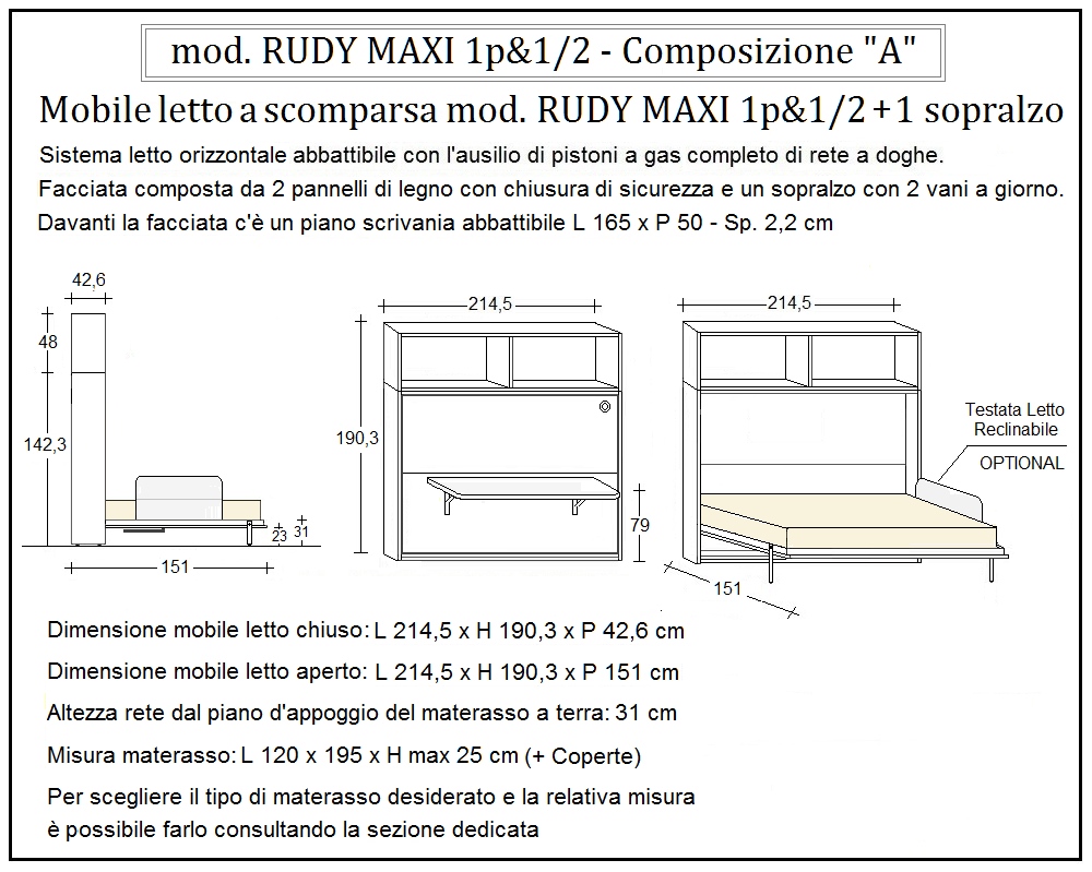 scheda tecnica letto a scomparsa letti una piazza e mezza rudy composizione a