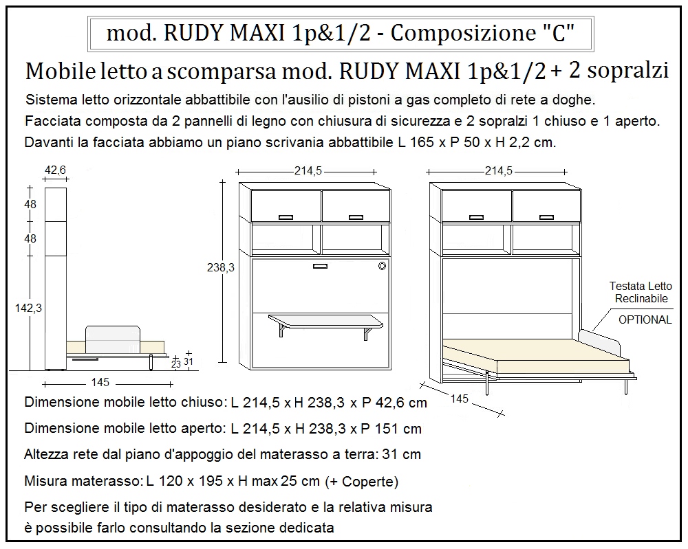 scheda tecnica letto a scomparsa letti una piazza e mezza rudy composizione c