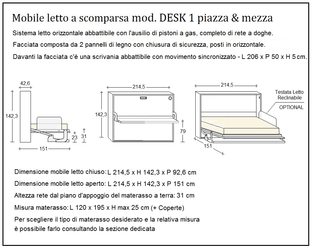 scheda tecnica letto a scomparsa letti una piazza e mezza desk