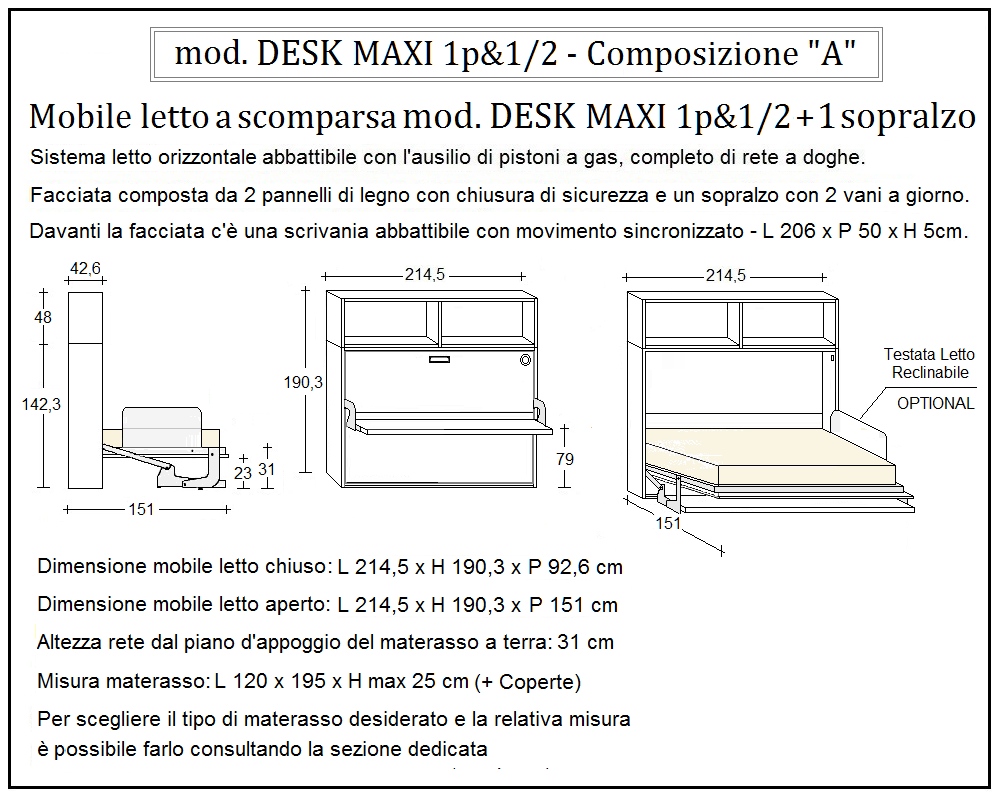 scheda tecnica letto a scomparsa letti una piazza e mezza desk composizione a