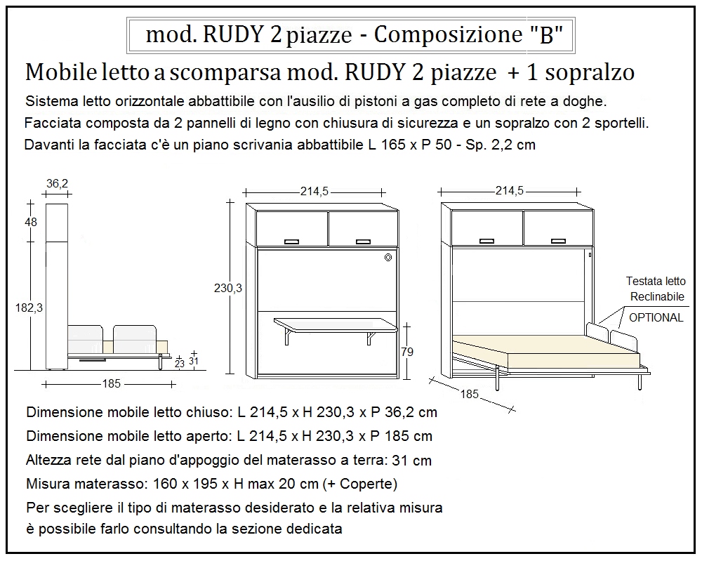 scheda tecnica letto a scomparsa letti due piazze rudy composizione b