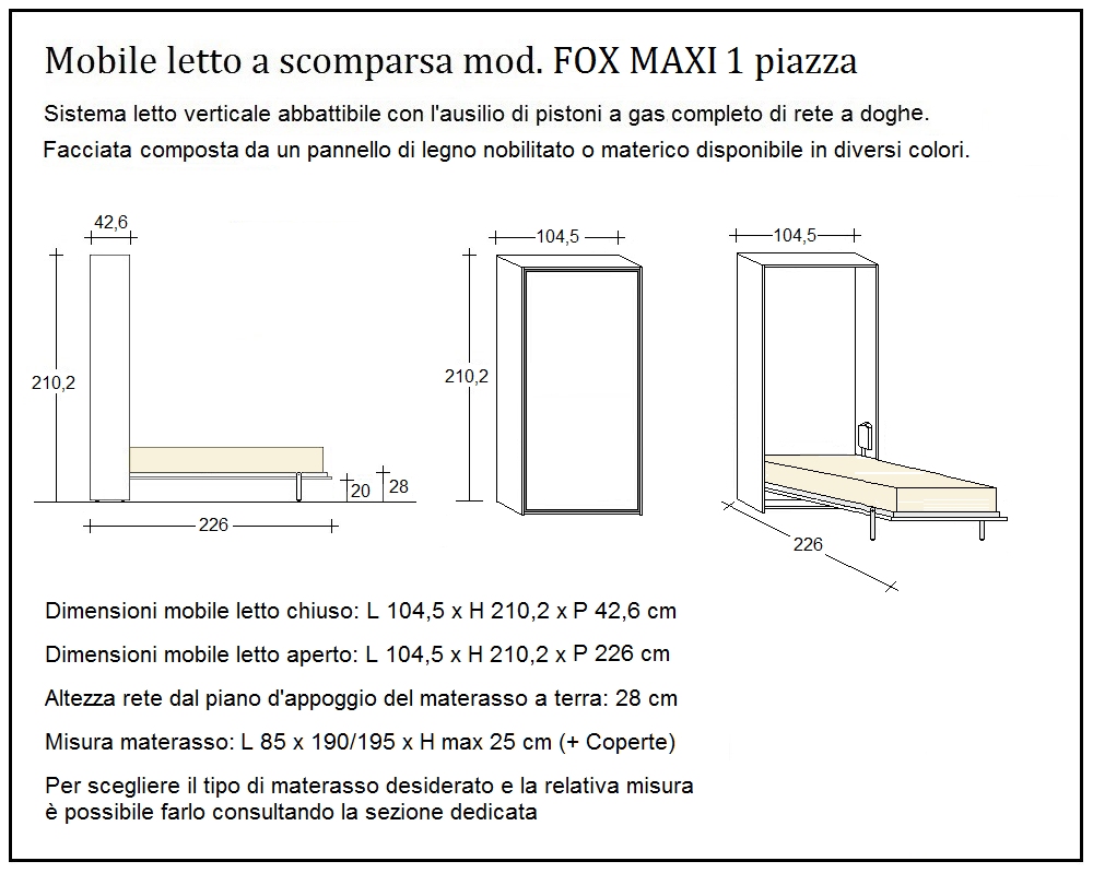 scheda tecnica letto a scomparsa letti una piazza fox