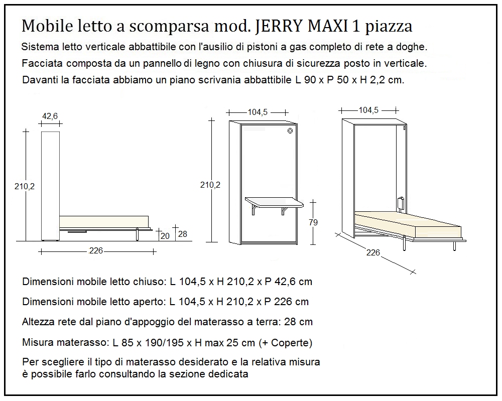 scheda tecnica letto a scomparsa letti una piazza jerry