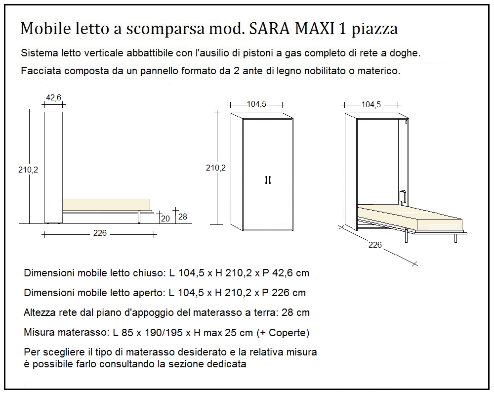 scheda tecnica letto a scomparsa letti una piazza sara