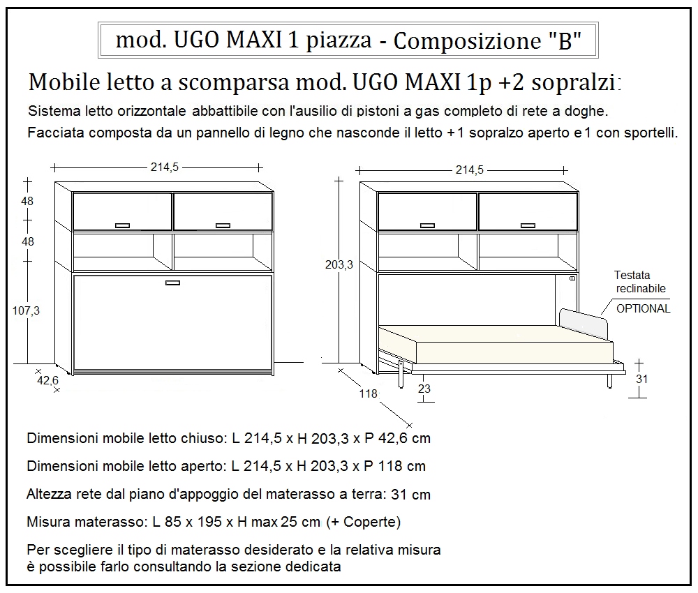 scheda tecnica letto a scomparsa letti una piazza ugo composizione b