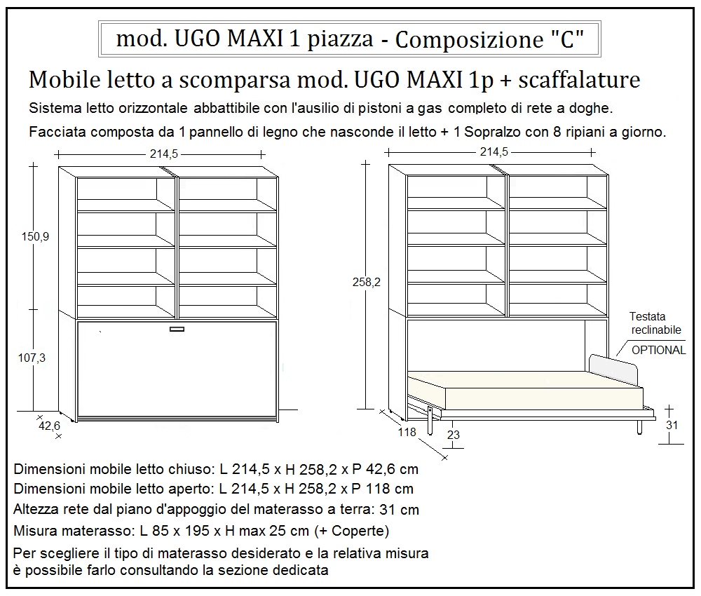 scheda tecnica letto a scomparsa letti una piazza ugo composizione c