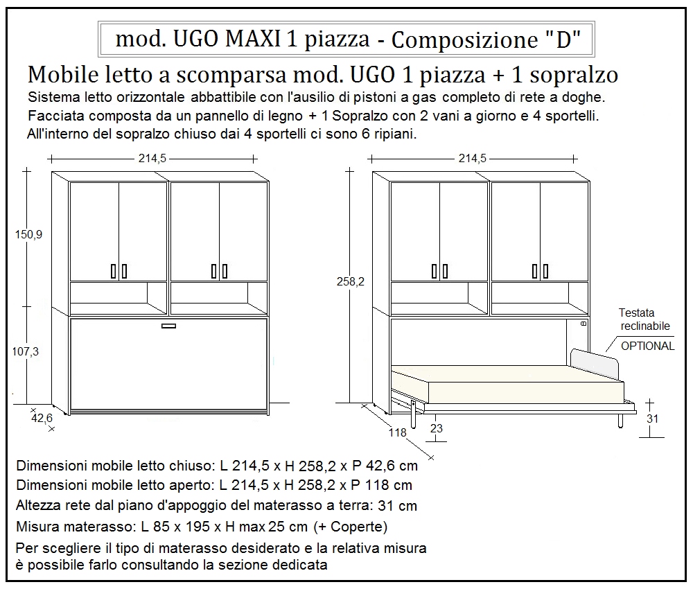 scheda tecnica letto a scomparsa letti una piazza ugo composizione d