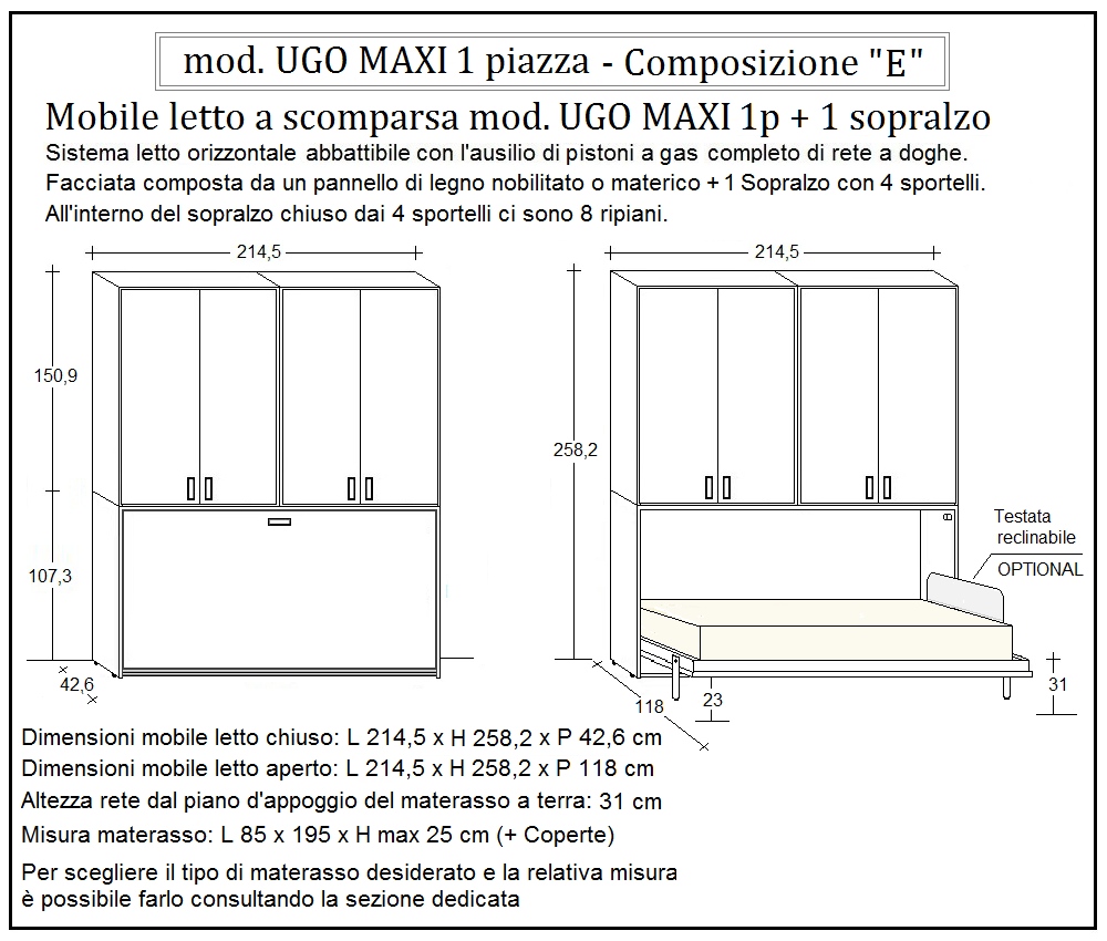 scheda tecnica letto a scomparsa letti una piazza ugo composizione e
