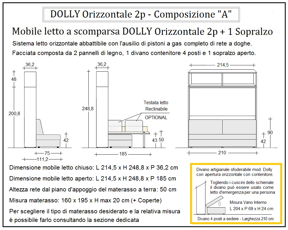 scheda tecnica letto a scomparsa letti due piazze dolly orizzontale composizione a