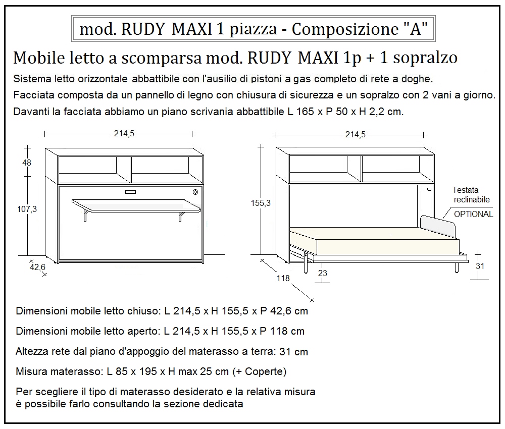 scheda tecnica letto a scomparsa letti una piazza rudy composizione a