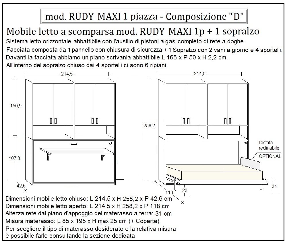 scheda tecnica letto a scomparsa letti una piazza rudy composizione d