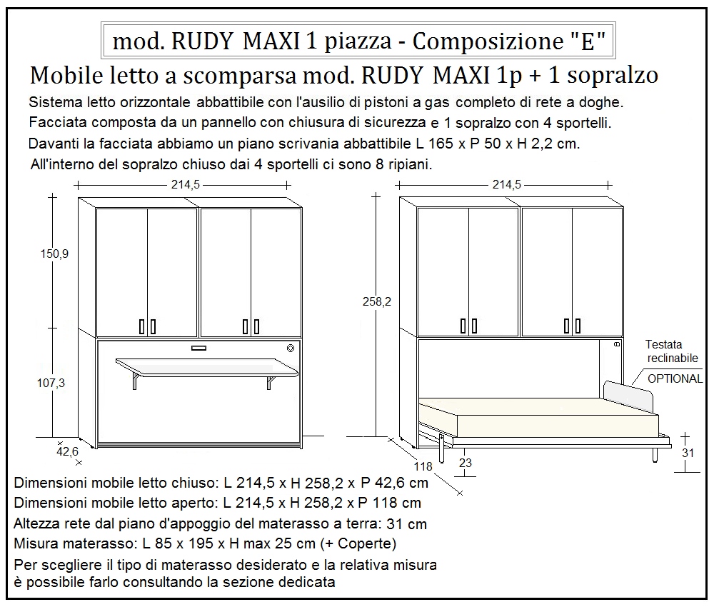 scheda tecnica letto a scomparsa letti una piazza rudy composizione e