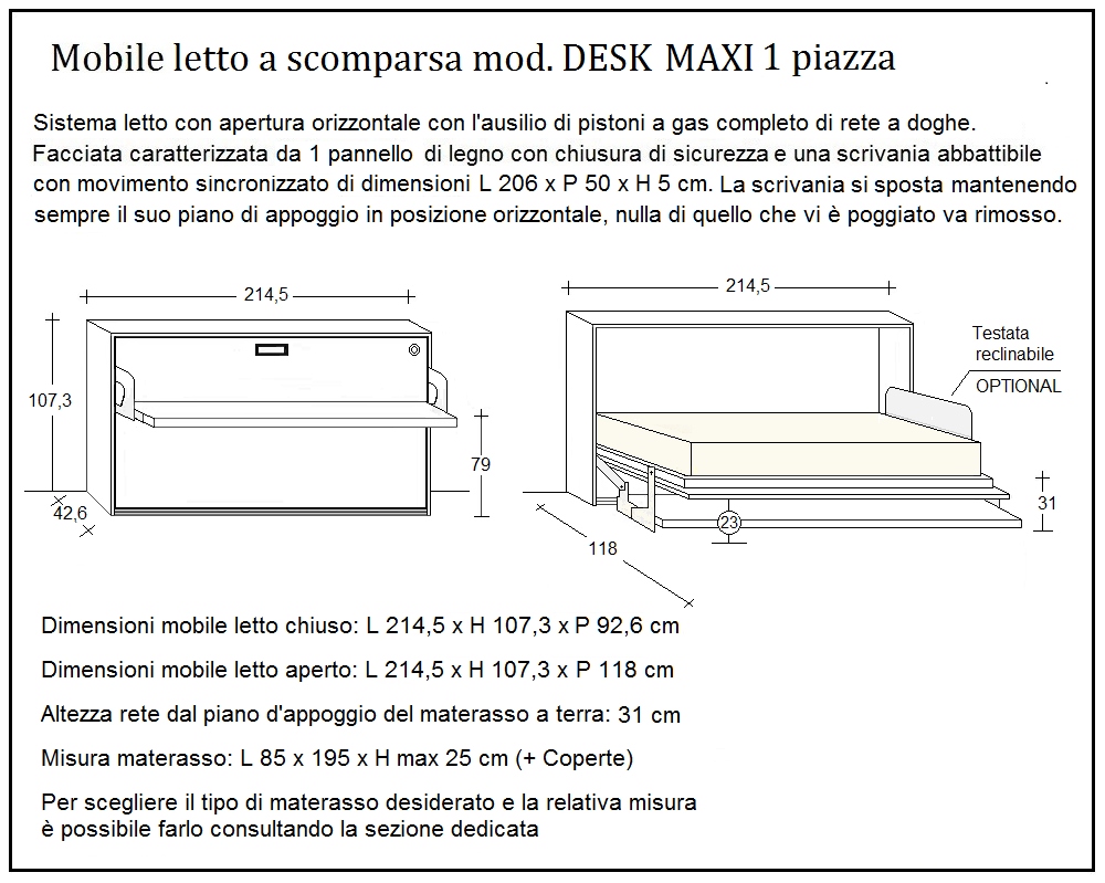 scheda tecnica letto a scomparsa letti una piazza desk