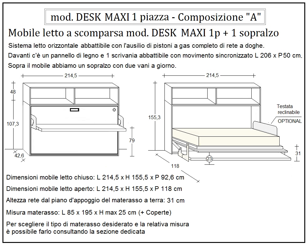 scheda tecnica letto a scomparsa letti una piazza desk composizione a