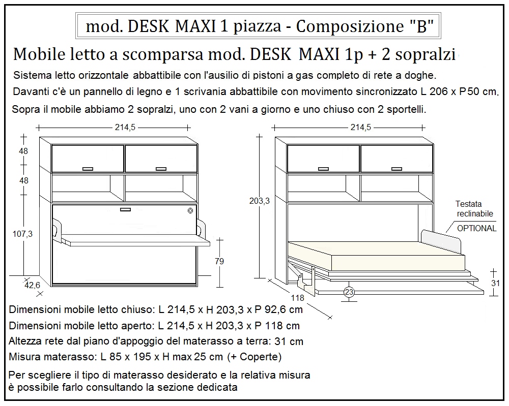 scheda tecnica letto a scomparsa letti una piazza desk composizione b