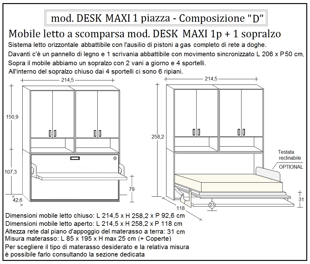 scheda tecnica letto a scomparsa letti una piazza desk composizione d