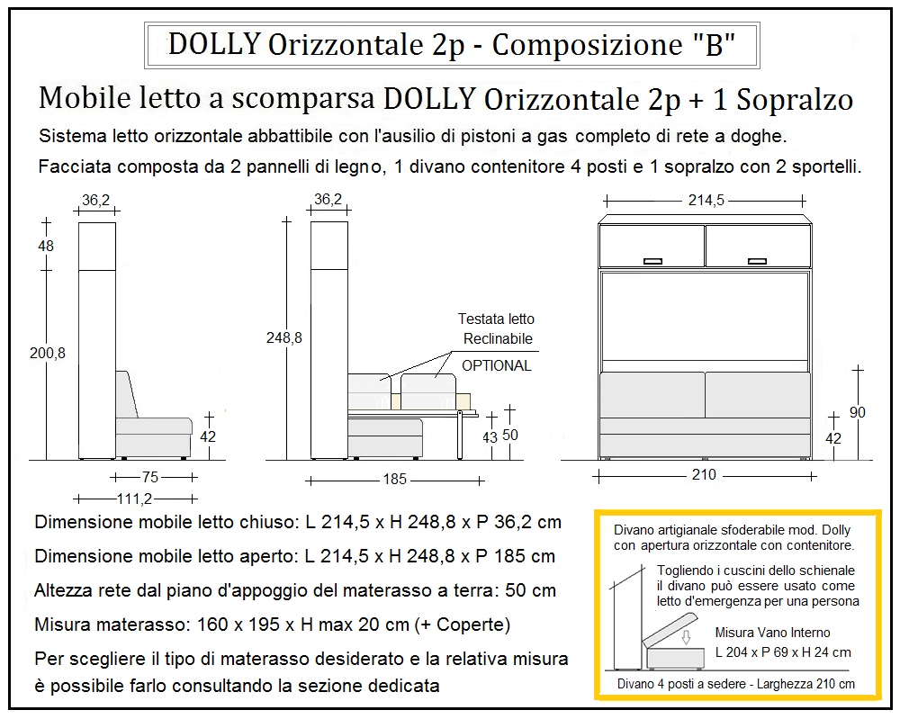 scheda tecnica letto a scomparsa letti due piazze dolly orizzontale composizione b