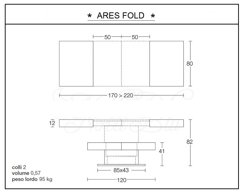 scheda tecnica tavolino trasformabile ares fold