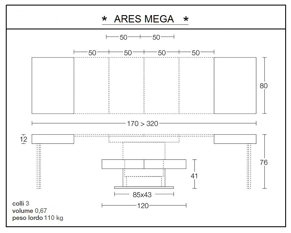 scheda tecnica tavolino trasformabile ares mega