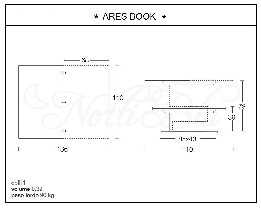 scheda tecnica tavolino trasformabile ares book