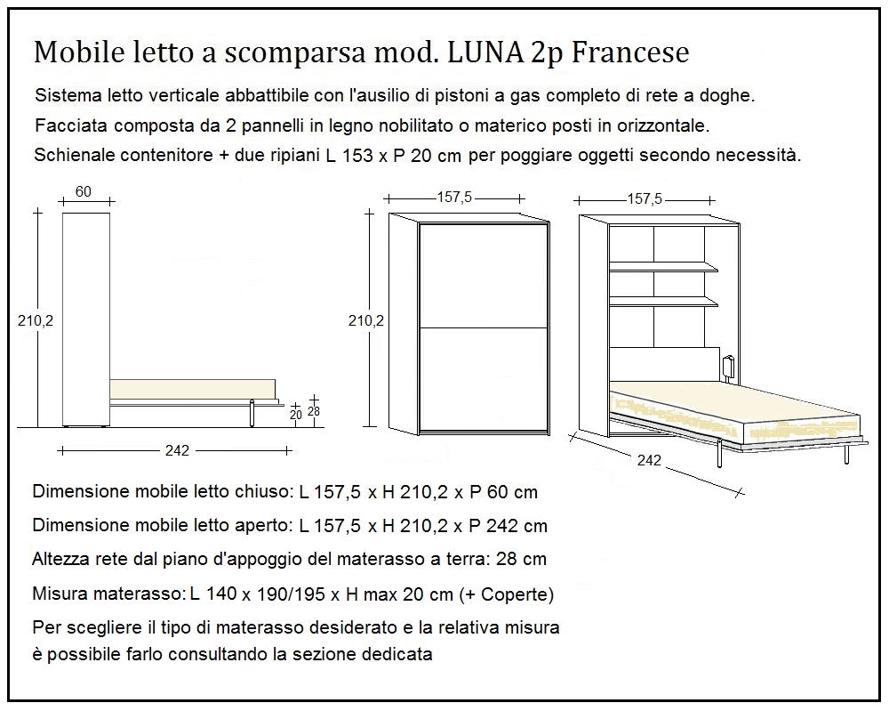 scheda tecnica letto a scomparsa letti due piazze francese luna