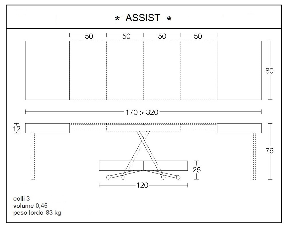 scheda tecnica tavolino trasformabile assist