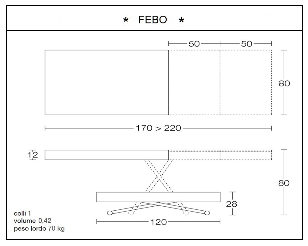 scheda tecnica tavolino trasformabile febo