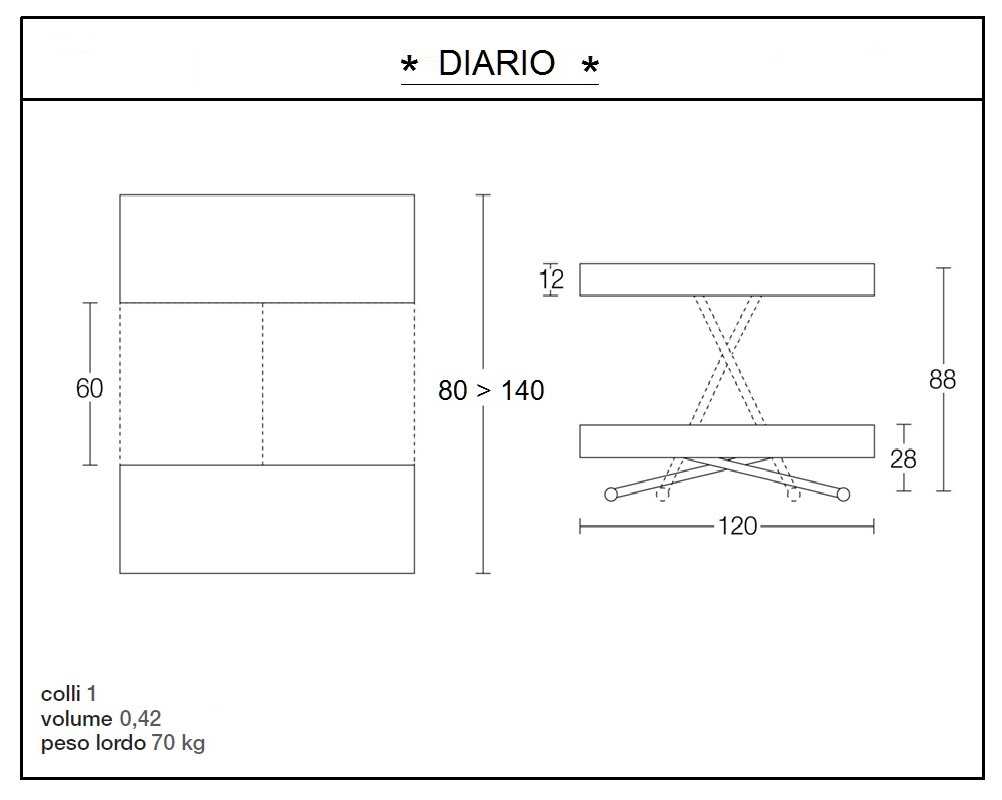 scheda tecnica tavolino trasformabile diario