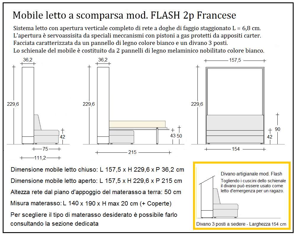 scheda tecnica letto a scomparsa letti due piazze francese flash