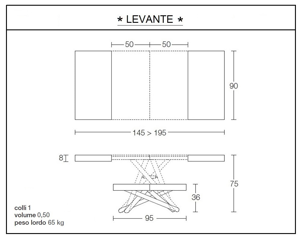 scheda tecnica tavolino trasformabile levante