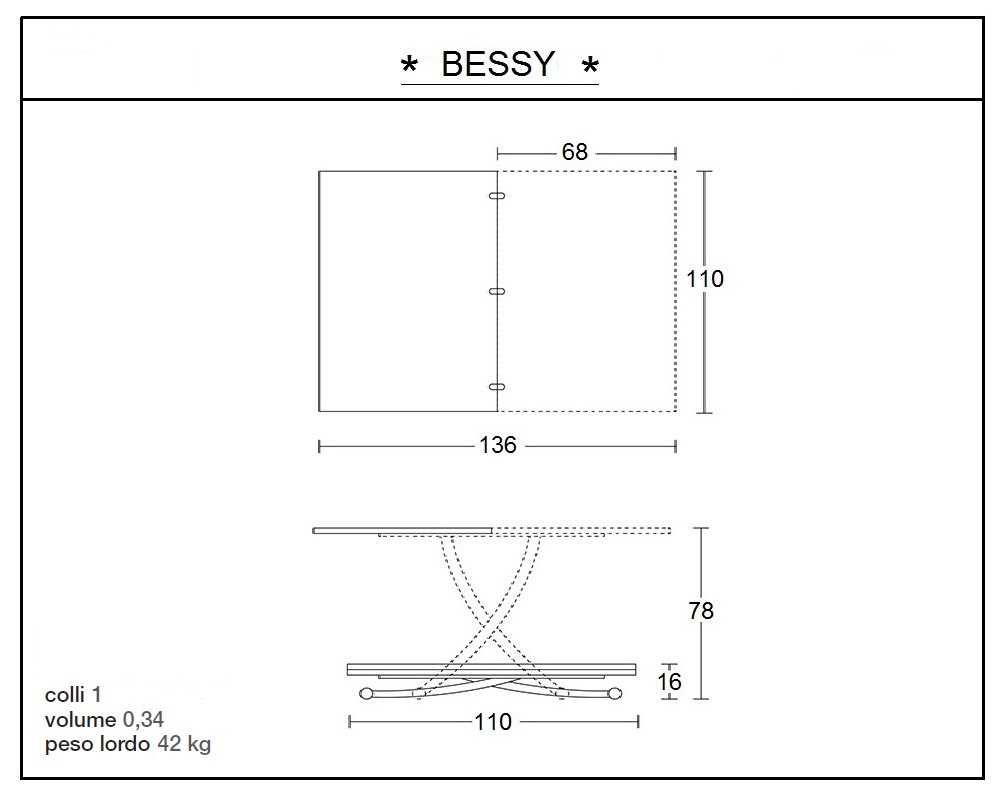 scheda tecnica tavolino trasformabile bessy