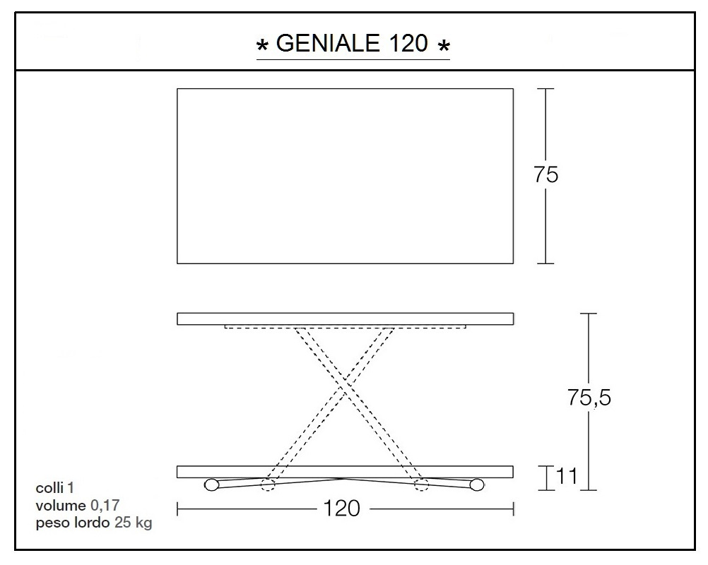 scheda tecnica tavolino trasformabile geniale120