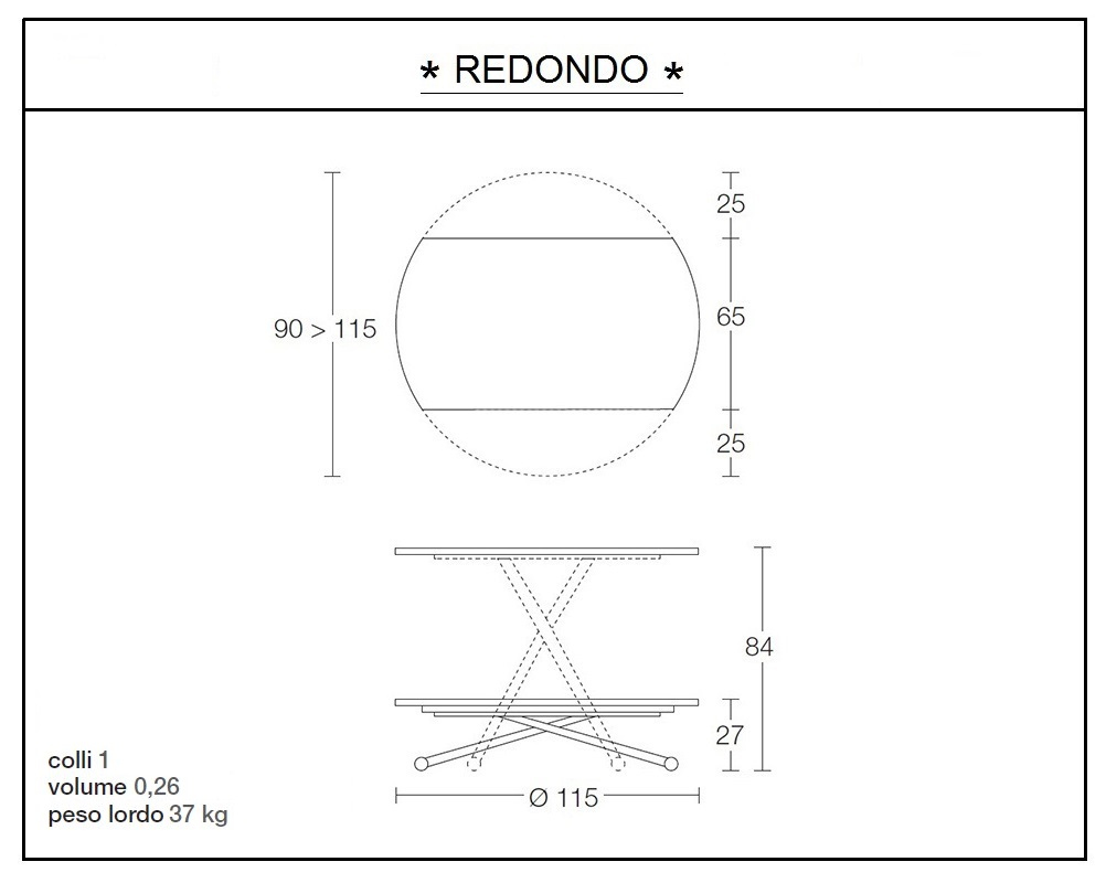 scheda tecnica tavolino trasformabile redondo